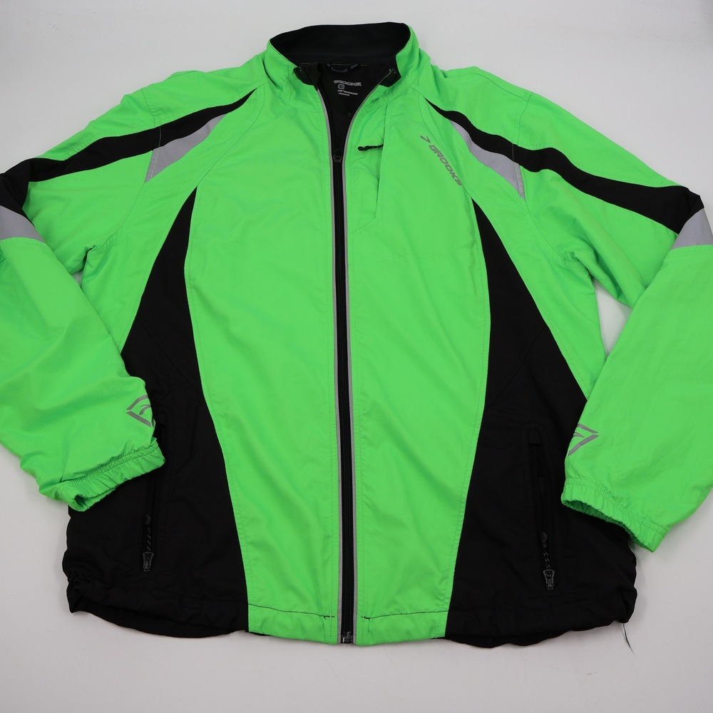 Brooks Nightlife Running Jacket Mens Large Neon Green Black Reflective Coat